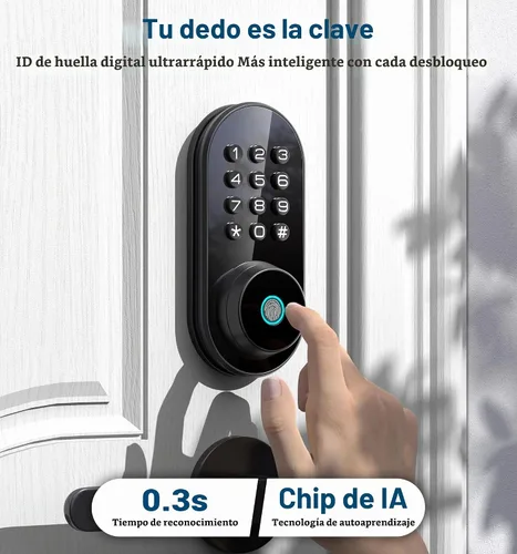 Vista 7 de TEEHO TE342 Cerradura inteligente de puerta de entrada sin llave con teclado, control remoto de aplicación Bluetooth, cerrojo electrónico para Negro