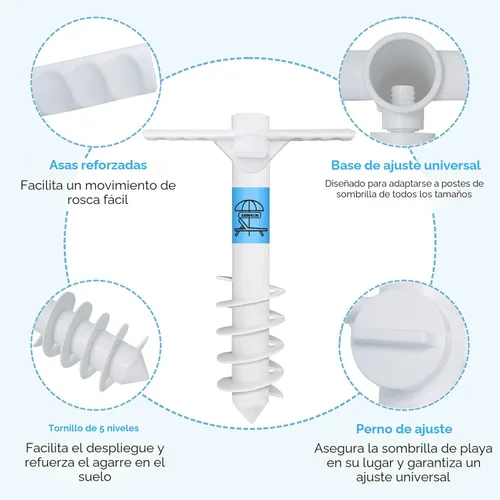 Vista 2 de AMMSUN Ancla de arena para sombrilla de playa, resistente, base de sombrilla para exteriores con 5 tornillos en espiral, universal y talla única