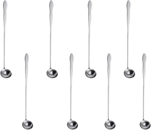 Vista 17 de Juego de 8 cucharas mezcladoras de acero inoxidable con mango largo de 7.9 in para café, batidos, jugos, cócteles