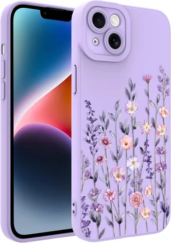 Vista 68 de Magnético para iPhone 13 con protector de pantalla [Compatible con MagSafe] Diseño de patrón floral de flores bonitas, funda delgada a prueba