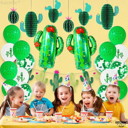 Vista 8 de KatchOn, Juego de decoraciones de fiesta de cactus, 30 unidades, globos de cactus, panal de abeja, pancarta de cactus Decoraciones de cumpleaños