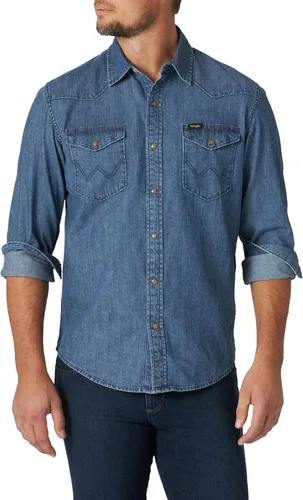 Vista 13 de Wrangler Camisa icónica de ajuste regular para hombre Mezclilla (Rinse Denim)