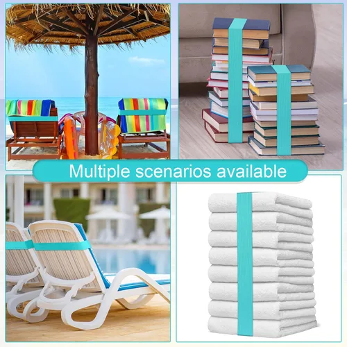 Vista 7 de Jexine 48 piezas de bandas de toalla de playa con clips resistentes al viento, bandas elásticas de playa a granel ligeras y elásticas para sillas
