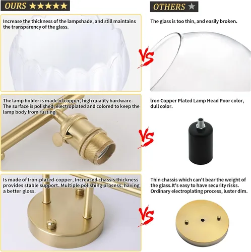 Vista 39 de Shenmoyl Lámparas de baño, lámpara de pared de 2 luces para tocador sobre espejo con pantalla de vidrio tulipán blanco para dormitorio, sala