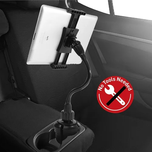 Vista 10 de Macally Soporte para tablet para automóvil, diseño resistente y ajustable, soporte para tableta para portavasos de automóvil, compatible con iPad