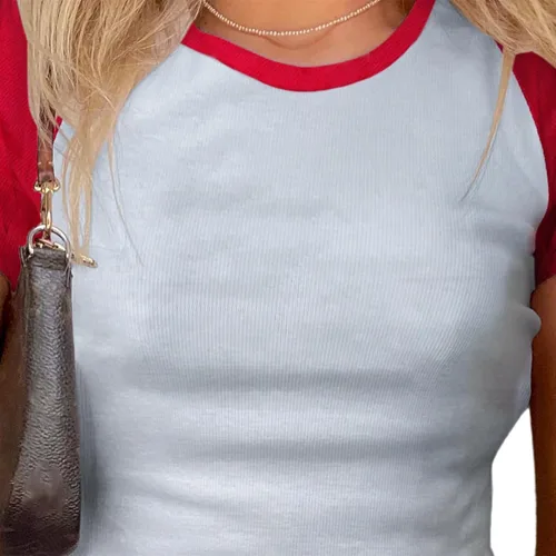 Vista 5 de Avanova Camiseta de manga corta con estampado de letras para mujer, cuello redondo, ajustada