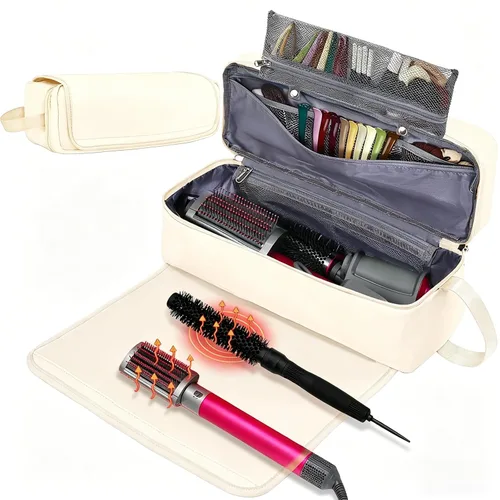 Vista 11 de Bolsa de Viaje para Herramientas de Cabello con Alfombrilla Resistente al Calor Estuche de Almacenamiento de Accesorios de Peinado para Secador
