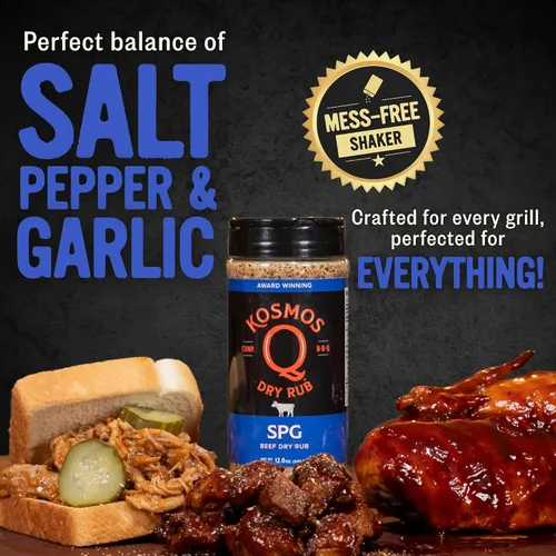 Vista 5 de Kosmos Q SPG BBQ Dry Rub, regalo del día del padre para él, condimento de ajo con azúcar de caña orgánica, barbacoa para pechuga, bistec, pollo