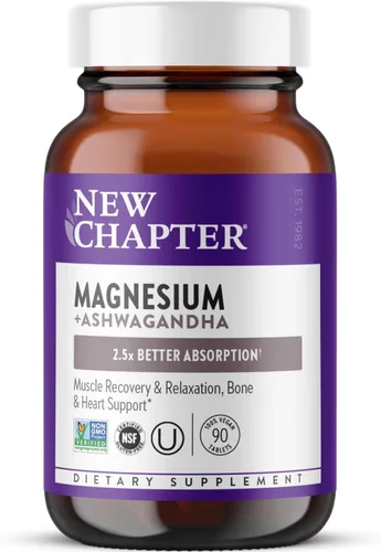 Vista 12 de New Chapter Suplemento de magnesio + Ashwagandha, 325 mg con glicinato de magnesio para relajación muscular y recuperación, salud del corazón