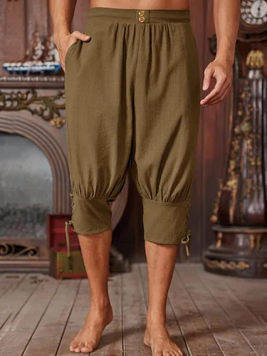 Vista 2 de Runcati Pantalones cortos de pirata, medievales, renacentistas, para Marrón