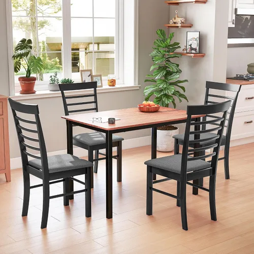 Vista 9 de HOMCOM Juego de 2 sillas de comedor de madera, sillas de cocina tapizadas de granja con marco de madera de goma para sala de estar, comedor, negro