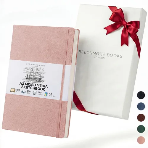 Vista 11 de Beechmore Books Cuaderno de bocetos A3 – 11.7 x 16.5 pulgadas de cuero vegano de primera calidad, tapa dura, 160gsm, 160 páginas perforadas