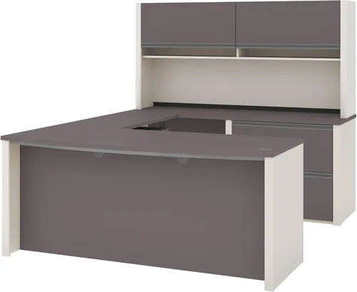 Vista 9 de Bestar Connexion - Escritorio ejecutivo en forma de U de 72 W con Antigua y Negro