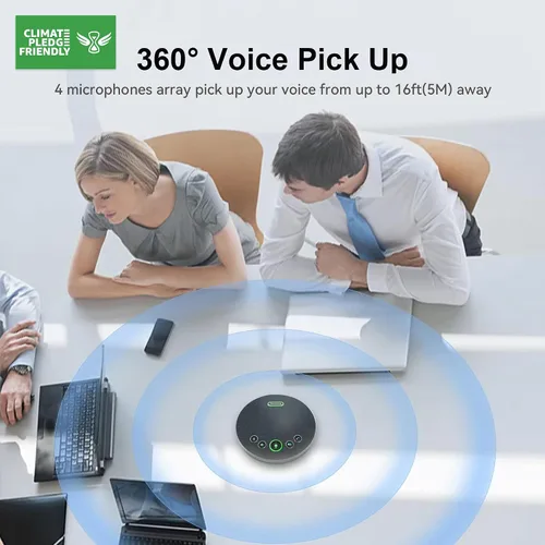 Vista 2 de Tenveo Micrófono de altavoz de conferencia, conectividad Bluetooth/Dongle/USB, 4 micrófonos de ruido AI y captación de sonido de 360°, compatible