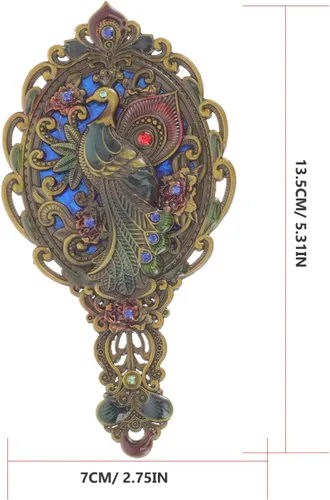Vista 2 de Beaupretty Juego de peine de espejo antiguo, 1 juego de espejo de maquillaje de mano de metal vintage con un peine en relieve, pavo real a mano