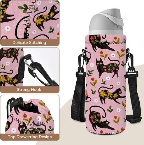 Vista 3 de RICHEN Bolsa de neopreno para botella de agua con correa ajustable para el hombro, cubierta aislada para botellas de acero inoxidable/vidrio/plástico