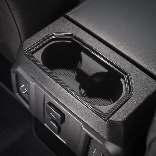 Vista 4 de Voodonala Para F150 ABS Fibra de Carbono Trasero Portavasos Trim Marco para Ford F150 2016-2019, 1 unidad
