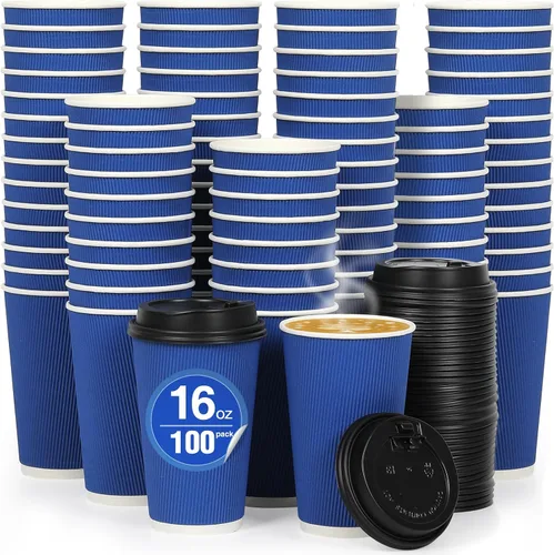 Vista 58 de Paquete de 100 tazas de café desechables de 8 onzas, tazas de papel desechables de color marrón a granel, tazas de café para té caliente, chocolate