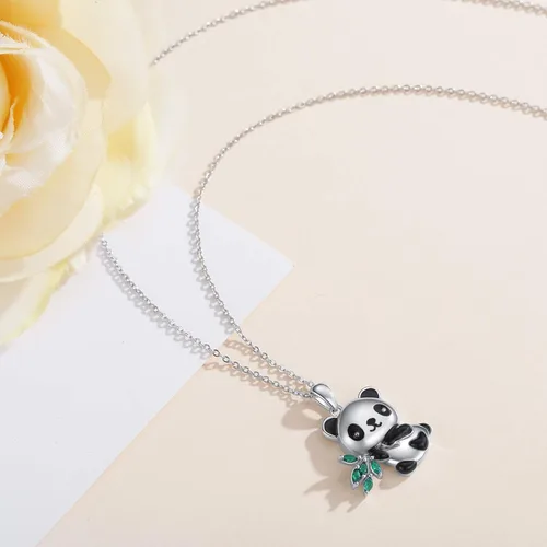 Vista 3 de CHENGHONG Panda Gifts - Collar de plata de ley 925 con bonito diseño de panda con colgante de animal de peluche, regalo de joyería de oso panda