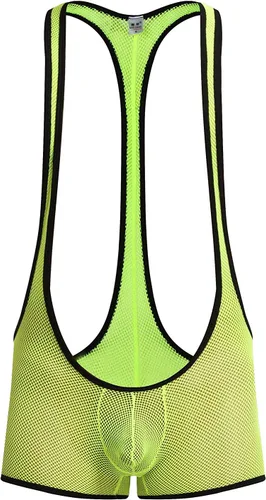 Vista 7 de Body tipo bóxer de malla para hombre, ropa interior para lucha libre Negro