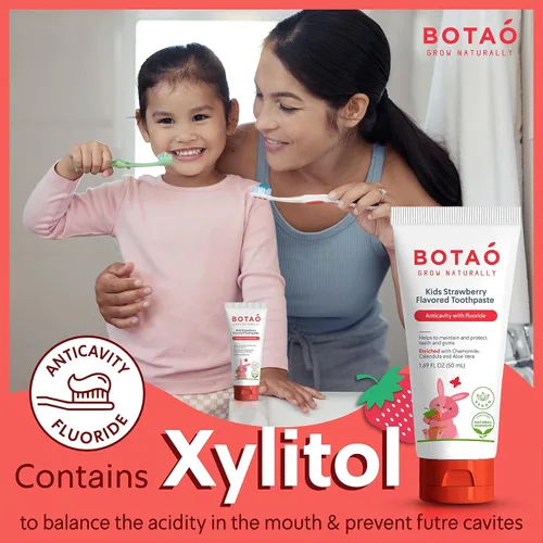 Vista 5 de Botao Pasta dental anticaries con sabor a fresa natural para niños, máxima protección contra la caries, limpia los dientes de los niños, protege