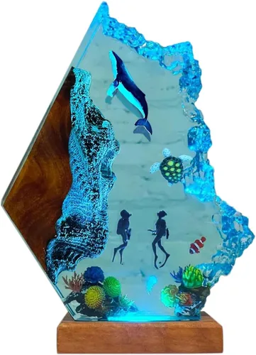Vista 11 de Lámpara hecha a mano de la resina del océano 3D, luz de la noche de la resina accionada por USB para la decoración