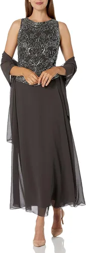 Vista 10 de J Kara Vestido acampanado sin mangas con cuentas de 2 piezas para mujer Blush/Blanco/Plata