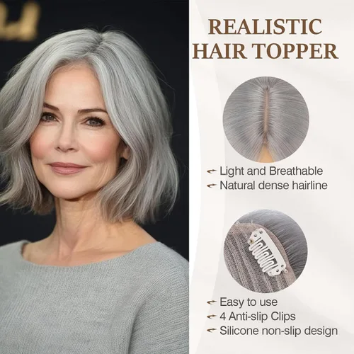 Vista 17 de Rich Choices Pelucas con topper de cabello para mujeres, cabello humano real 100% Remy, sin flequillo, para mujeres con adelgazamiento en la parte