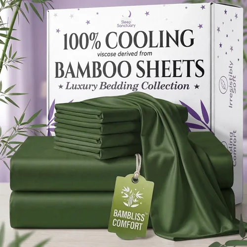 Vista 15 de SLEEP SANCTUARY - Juego de sábanas 100% viscosa derivada de bambú tamaño individual 4 piezas – Sábanas de lujo BamBliss de enfriamiento
