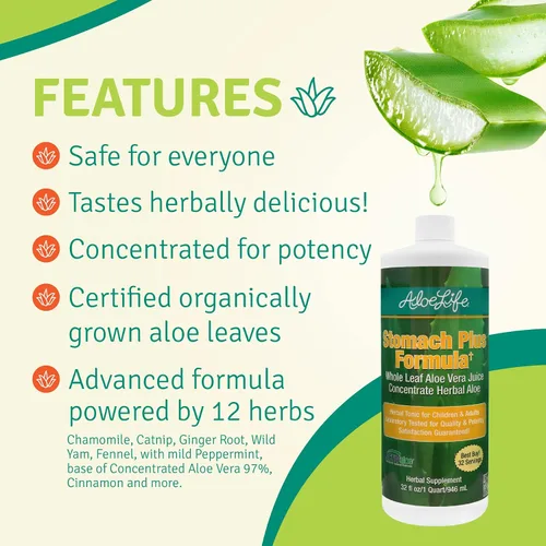 Vista 5 de Aloe Life - Fórmula Stomach Plus, tónico de acción rápida para niños, adultos y personas mayores, apoya la digestión saludable y ayuda a calmar