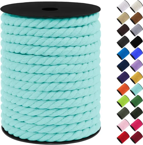 Vista 9 de Cordón de macramé de algodón, 0.315 in x 131 pies, hilo grueso para manualidades, cuerda trenzada de 3 hebras para colgar en la pared, ganchos