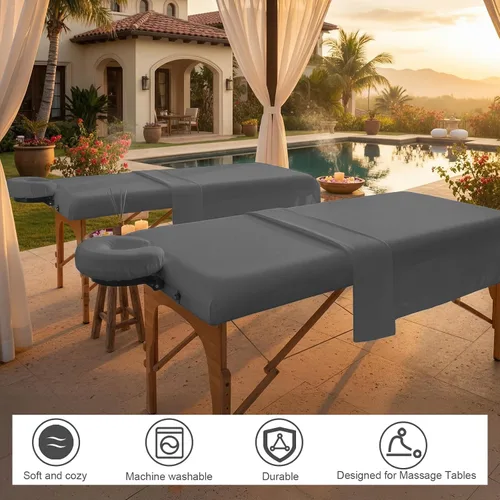 Vista 5 de Oudain Juego de 2 sábanas de microfibra suave para mesa de masaje, resistente al aceite y a las arrugas, juego de 3 piezas, suministros de terapia
