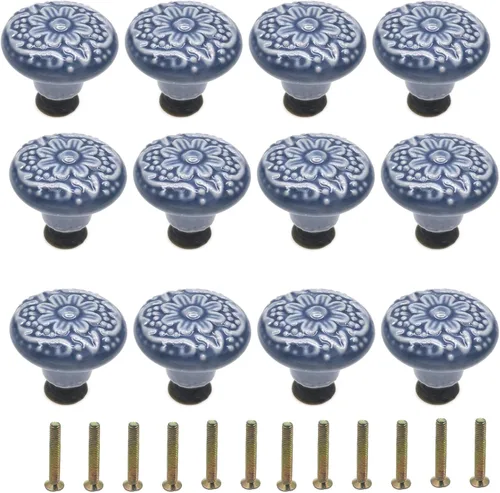 Vista 10 de 12 pomos de cerámica verde para gabinete, pomos decorativos florales para cajones, tiradores de muebles hechos a mano, 1.34 pulgadas de diámetro