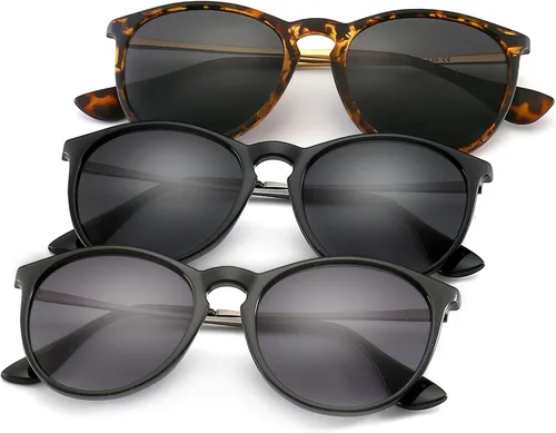 Vista 25 de SUNGAIT Gafas de sol redondas vintage prémium para mujeres y hombres Gradiente ámbar/marrón