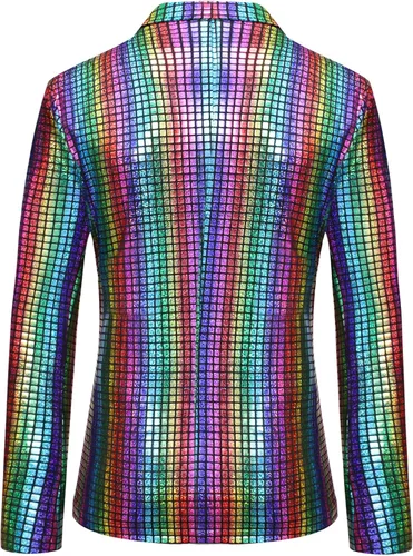 Vista 3 de LucMatton Conjuntos de discoteca de 2 piezas para hombre, chaqueta y pantalones brillantes, trajes de lentejuelas metálicas, Metálico