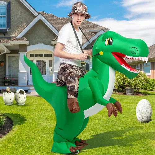 Vista 3 de GOOSH Disfraz de dinosaurio para adulto, disfraz inflable de dinosaurio de Halloween para mujeres y hombres, divertido disfraz de Halloween, fiesta