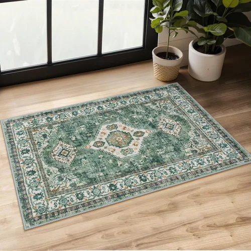 Vista 26 de Lahome Alfombra oriental lavable de área pequeña, 2 x 3 pies, para entrada, cocina, ultra fina, suave, tapete antideslizante para puerta de Azul