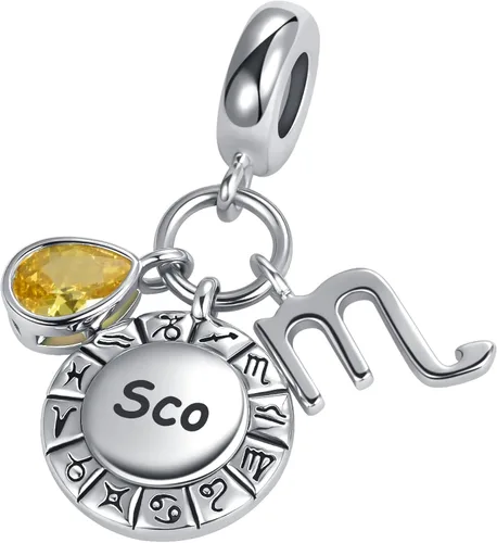 Vista 2 de MZC Jewelry Dije de constelación de cumpleaños con piedra natal de lágrima para mujer, pulseras Pandora, horóscopo, signo del zodiaco, aniversario
