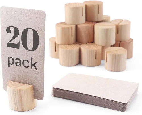 Vista 7 de Paquete de 20 mini soportes de madera para números de mesa, tarjeteros de lugar, tarjeteros de mesa de comedor, tarjeteros de identificación