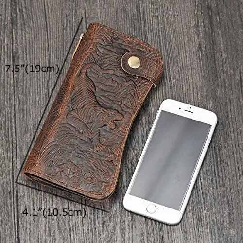 Vista 2 de LUUFAN Cartera larga de cuero genuino para hombre billetera plegable grabada