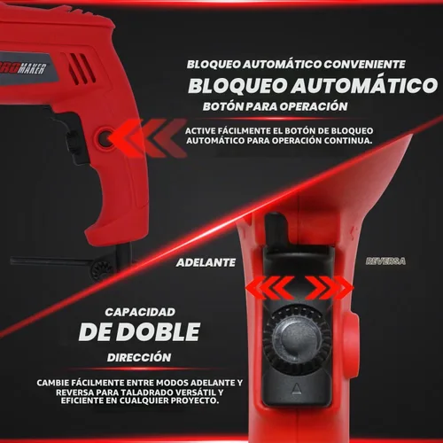 Vista 5 de PROMAKER Taladro con cable con 88 accesorios, 1/2 pulgada - Juego de herramientas con taladro y mango ajustable, - Taladro martillo con velocidad