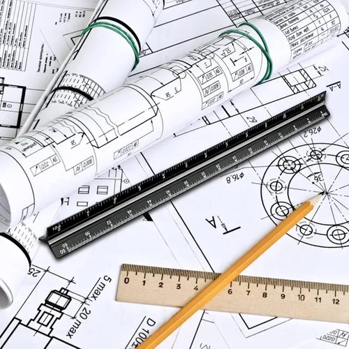 Vista 5 de Regla de escala para ingenieros de 12 pulgadas, regla triangular de ingeniería de aluminio sólido con grabado láser, herramienta de dibujo