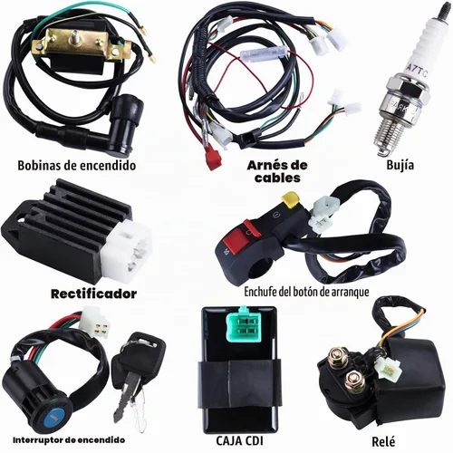 Vista 2 de Regulador de bobina de solenoide CDI completo para arnés de cableado, armazón para ATV de 4 tiempos de 50 cc, 70 cc, 90 cc, 110 cc, 125 cc.