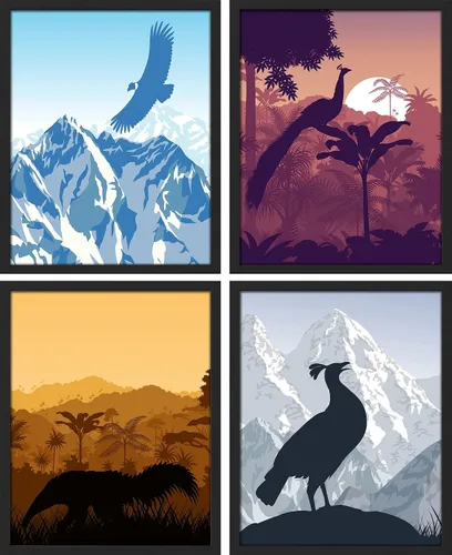 Vista 67 de SIGNWIN Marco de arte de pared de jirafa de safari africano, juego de 4 impresiones coloridas de paisaje, decoración de pared de naturaleza
