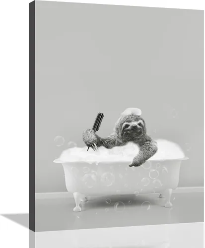 Vista 17 de Decoración de Arte de Pared en Blanco y Negro – Oso con Gafas Sentado en el Inodoro Leyendo Periódico, Impresiones en Lienzo, Imágenes de Animales