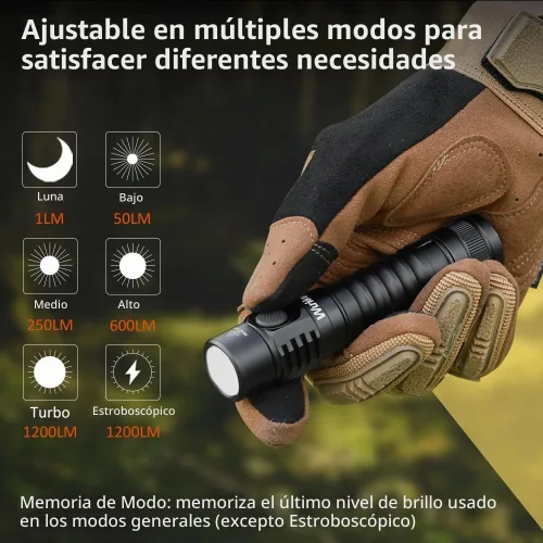 Vista 3 de Wurkkos FC11C Led Flashlight Rechargeable High Lumen 1200 8