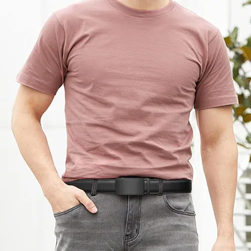 Vista 5 de SENDEFN Cinturón de cuero para hombre con hebilla de trinquete automática, cinturones casuales de 1 38 pulgadas de ancho, ribete ajustable