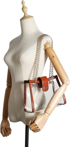 Vista 5 de Bolsos de hombro transparentes para mujer, ligeros, con correa de cadena y bolsas cruzadas con cierre giratorio.