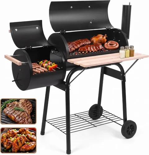 Vista 8 de Parrillas de carbón portátiles, parrilla de barril ajustable para patio trasero 19" W x 16" D x 31" H(Vertical)