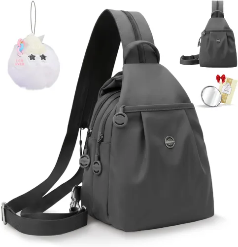 Vista 9 de Mini bolsa impermeable de 2 vías, mochila pequeña Oxford con múltiples compartimentos, para mujeres, universitarios, viajeros, viajes con antirrobo